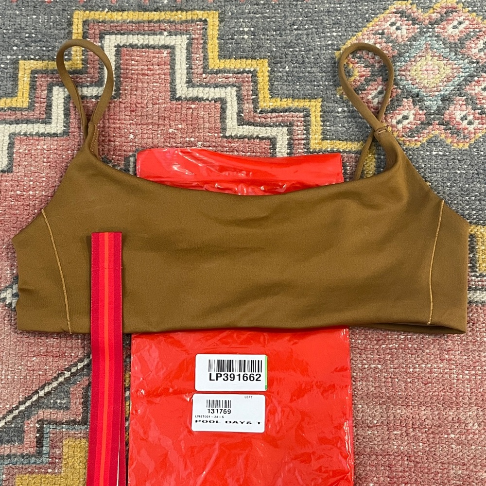 NWT Left on Friday Pool Days top in Tan Lines, size small.